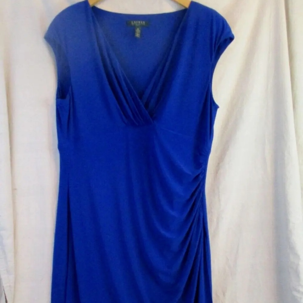 Lauren Ralph Lauren Womens Sleeveless Dress Royal Blue Ruched Side 16